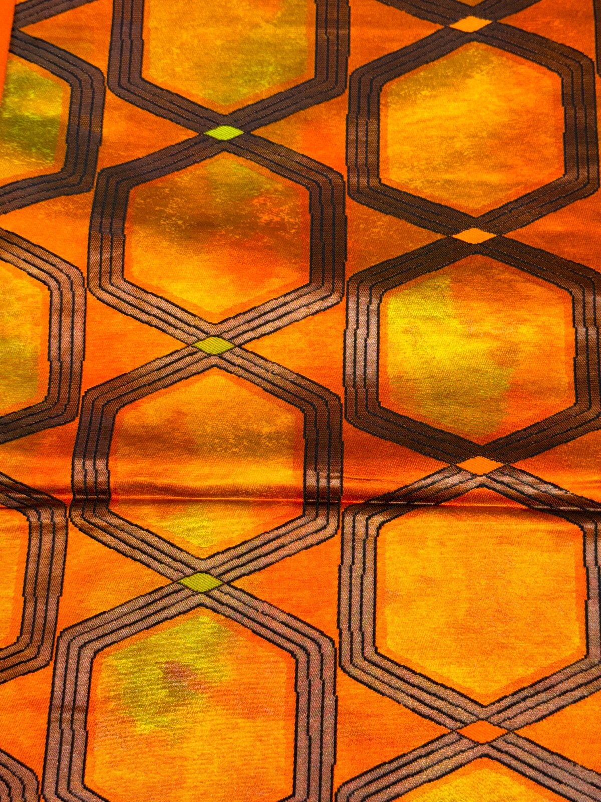 Japanese Vintage Kimono Fukuro Obi silk Orange expensive tradition 170×12.2in