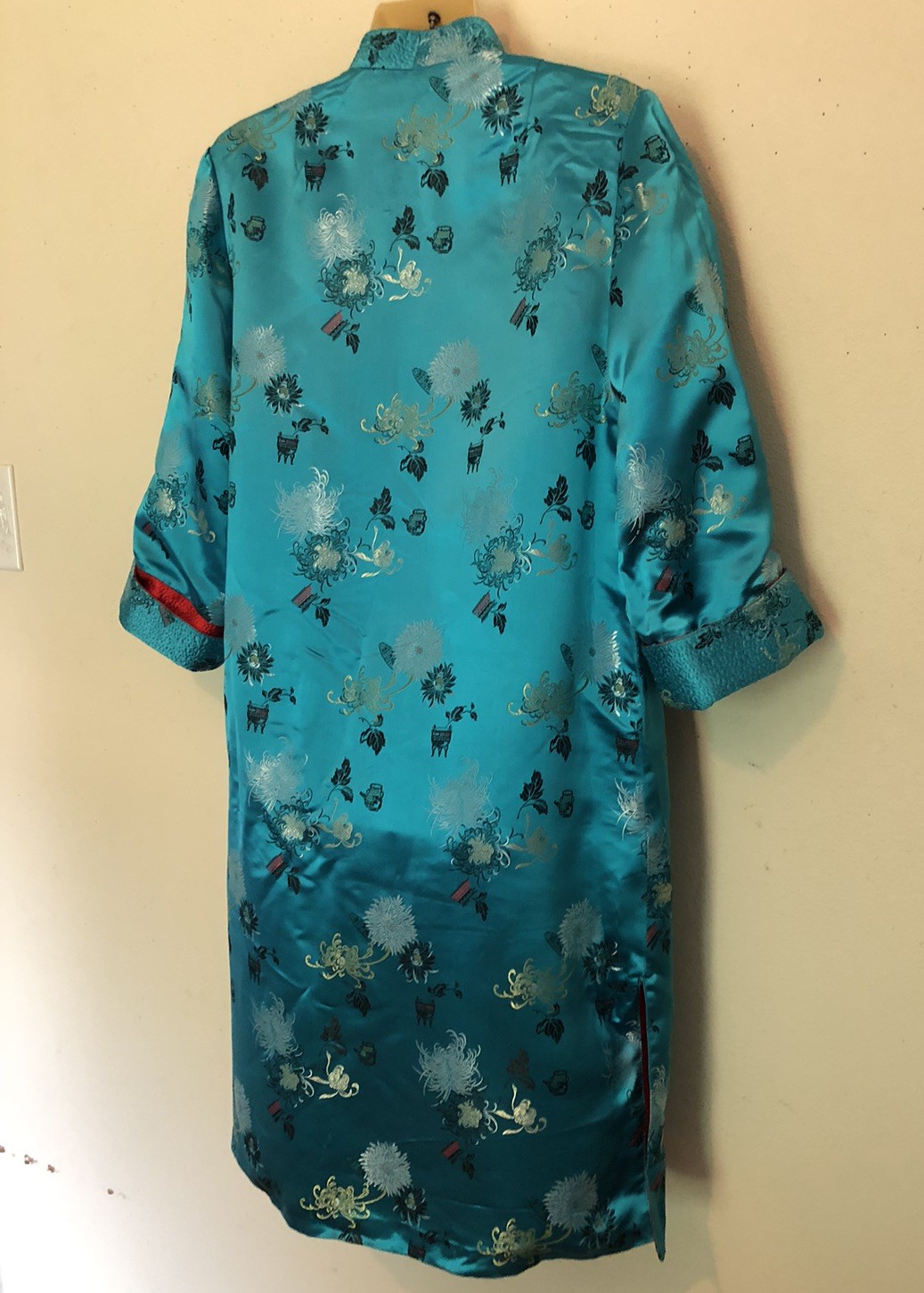 Vtg Peony Brand Chinese Kimono Size 38 Women’s S-M Reversible Blue Or Red FLAWED