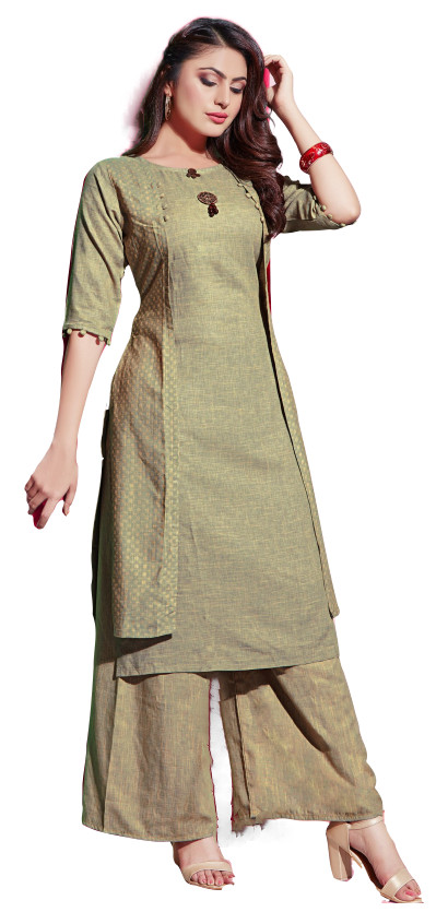 Party Wear Fancy Kurtis with Plazzos set in khaki / light brown