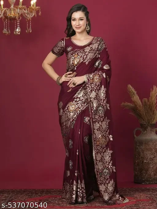 Women’s Jacquard Banarasi Silk Saree with Running Blouse Piece