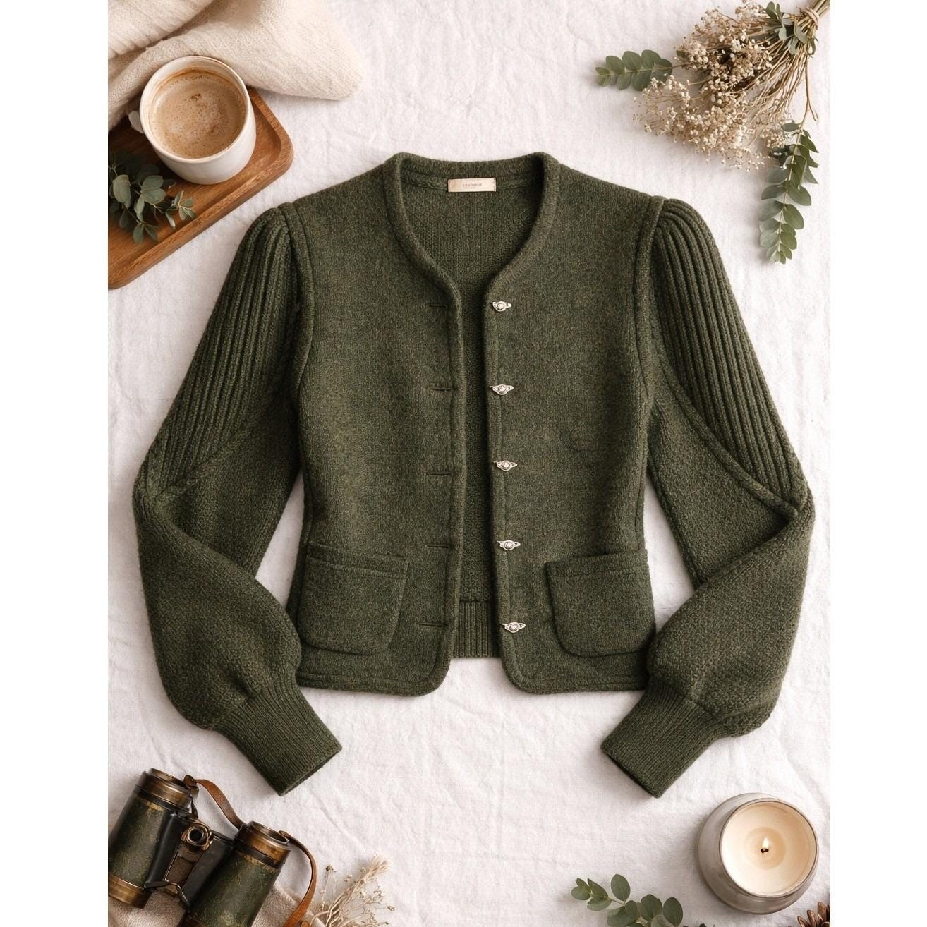 Geiger Pure Wool Austrian Trachten Cardigan Green EU 36