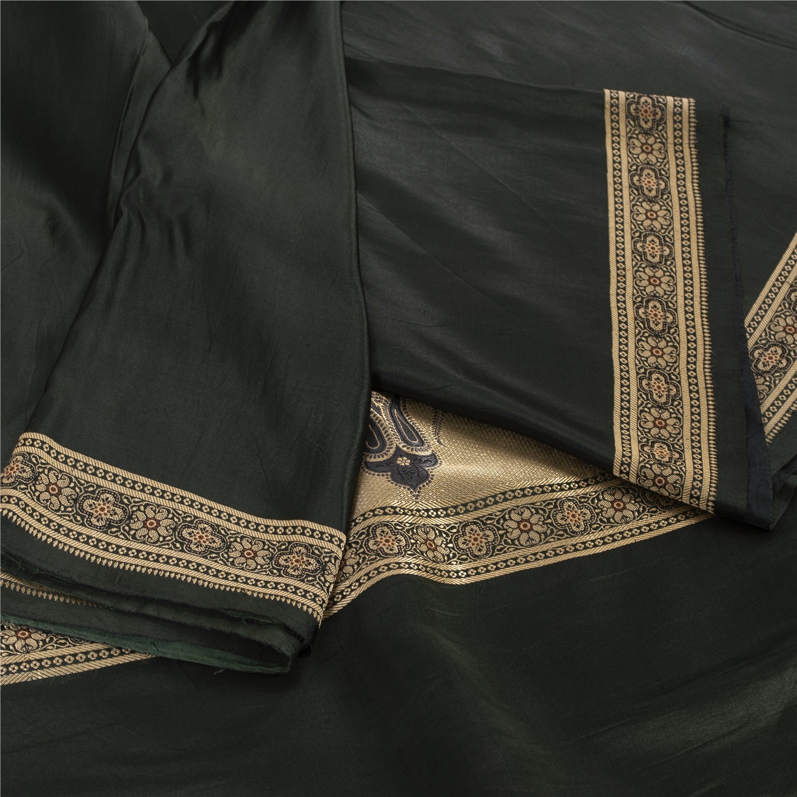 Sanskriti Vintage Sarees Black Banarasi Brocade Woven Pure Satin Sari 5+Ydfabric
