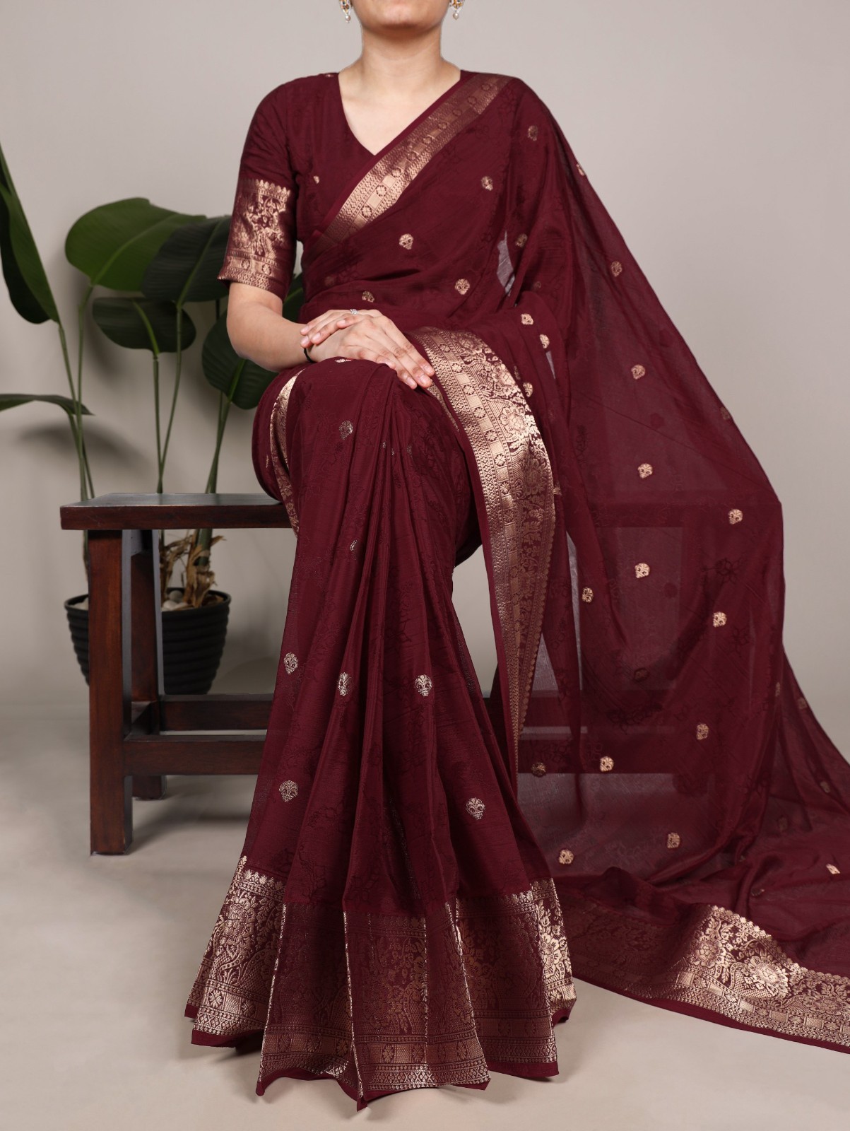 New Launching Chinon Silk Saree With Blouse For Indian Party Wear