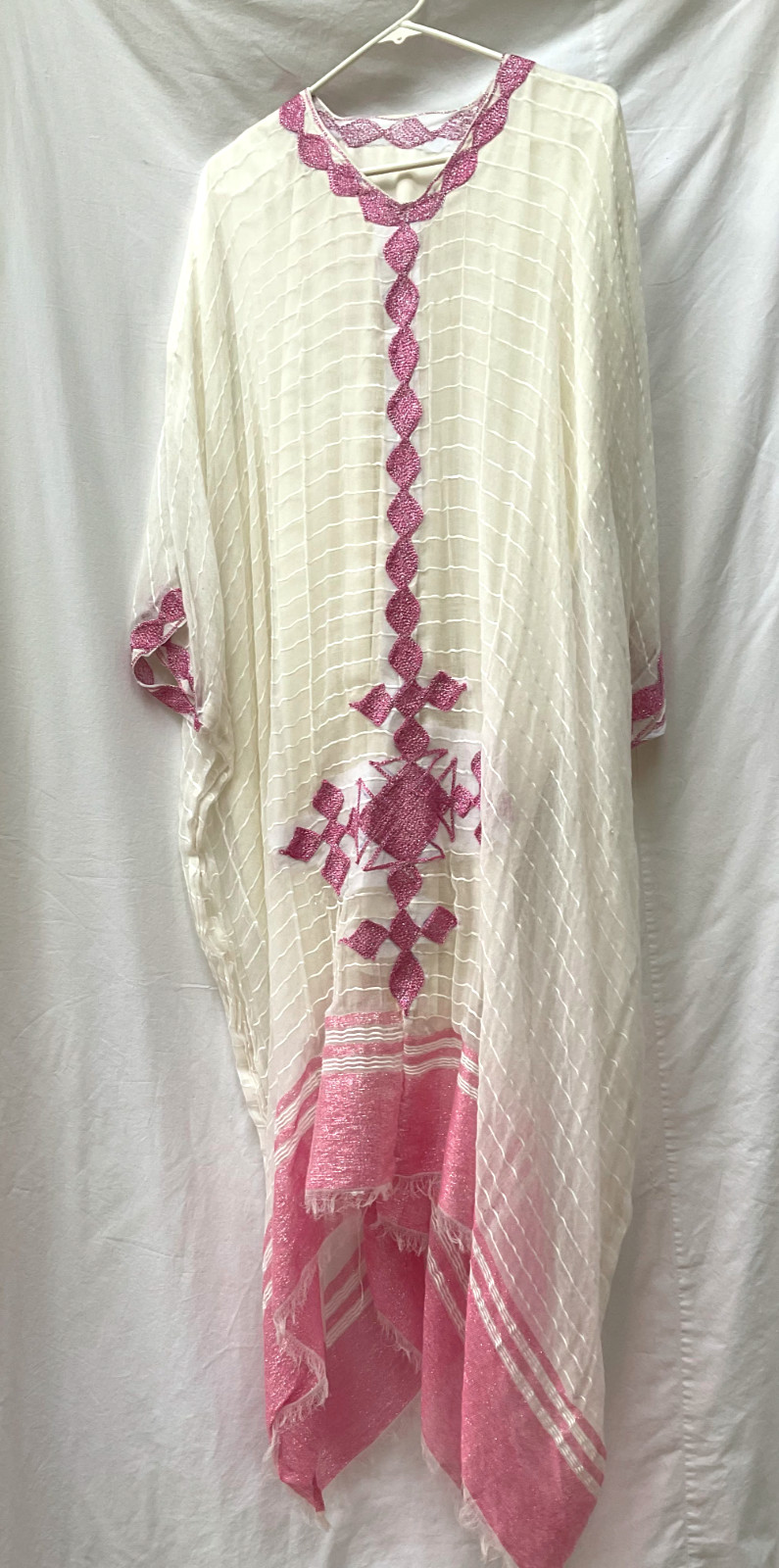 Traditional Ethiopian Habesha Kemis, pink and white, with scarf, NEW