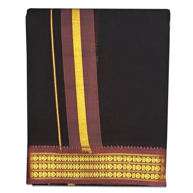 Cotton Colour Dhoti, Cotton 4 Meter Dhoti and 2.25 Meter Towel Set 9X5 Black