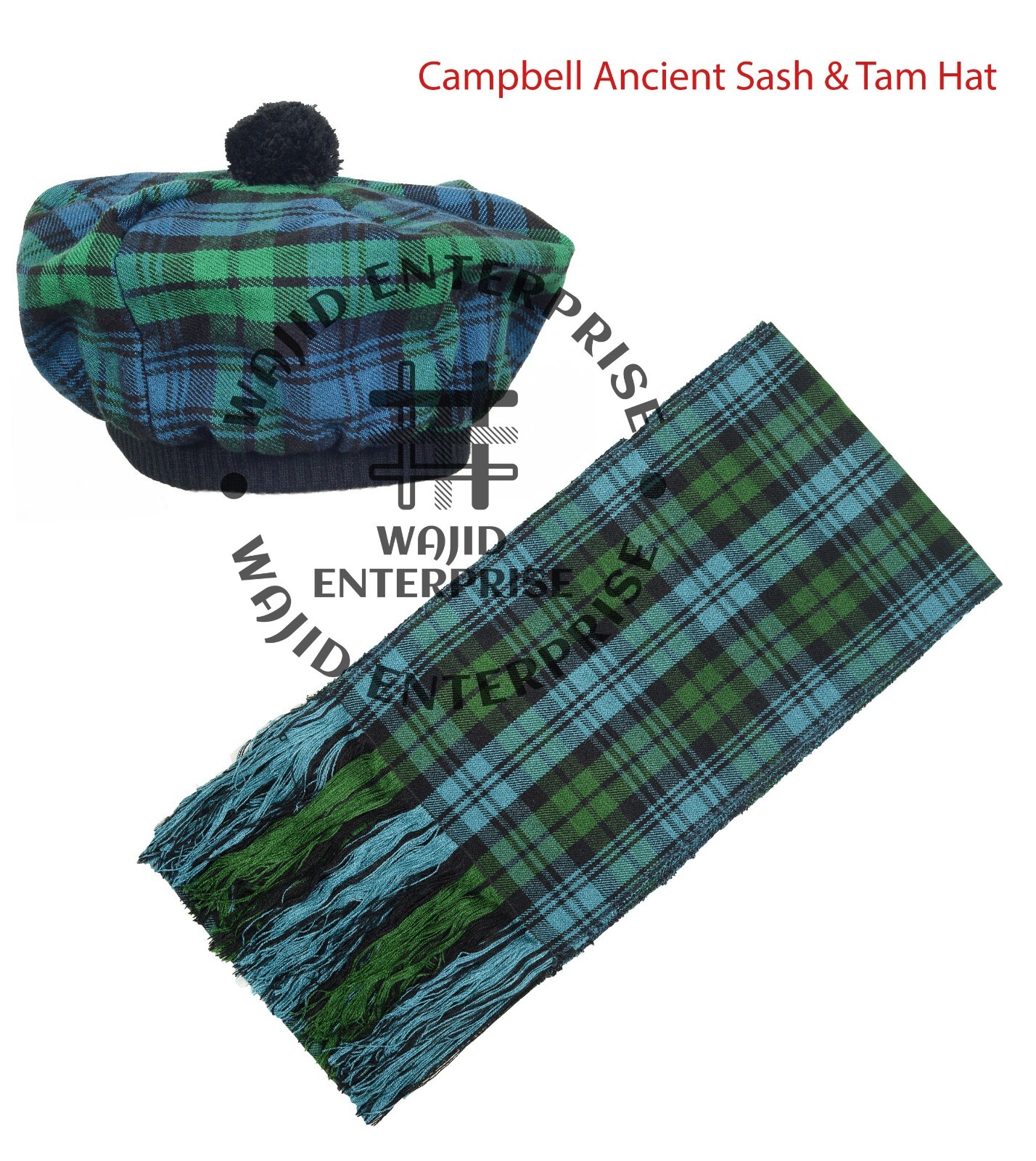 Scottish Traditional Tartan Sash – Tam o’ Shanter Flat Bonnet KILT Hat and Scarf