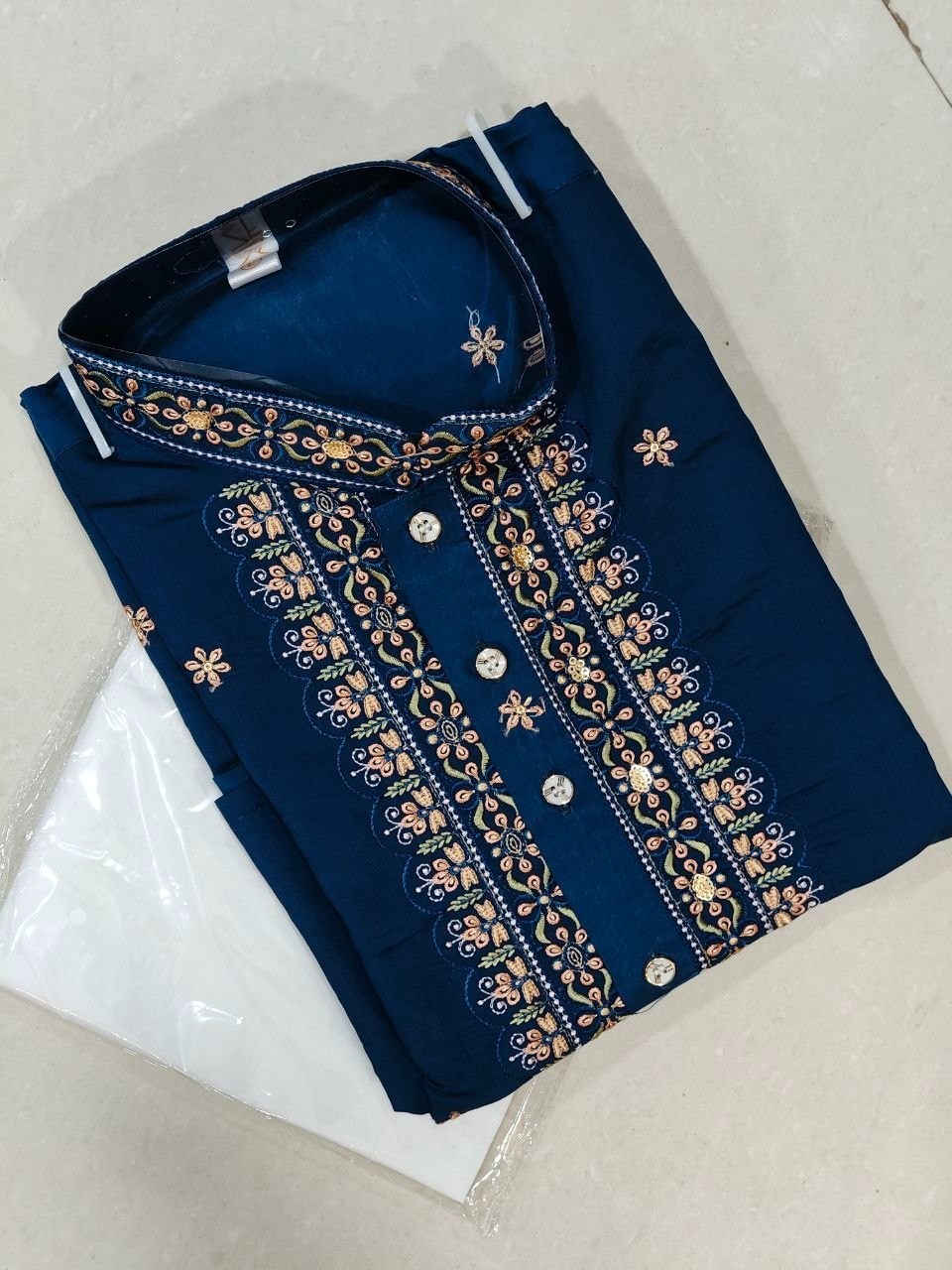 Exclusive Cotton Kurta Pajama Set For Men With Heavy Embroidery Designer Look
