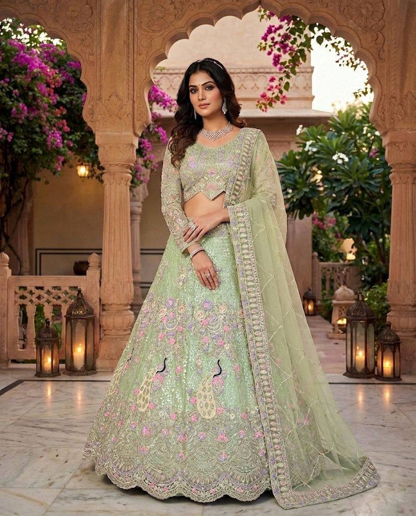 Women Butterfly Net Lehenga Choli Coding Sequins Embroidery Wedding Party Wear
