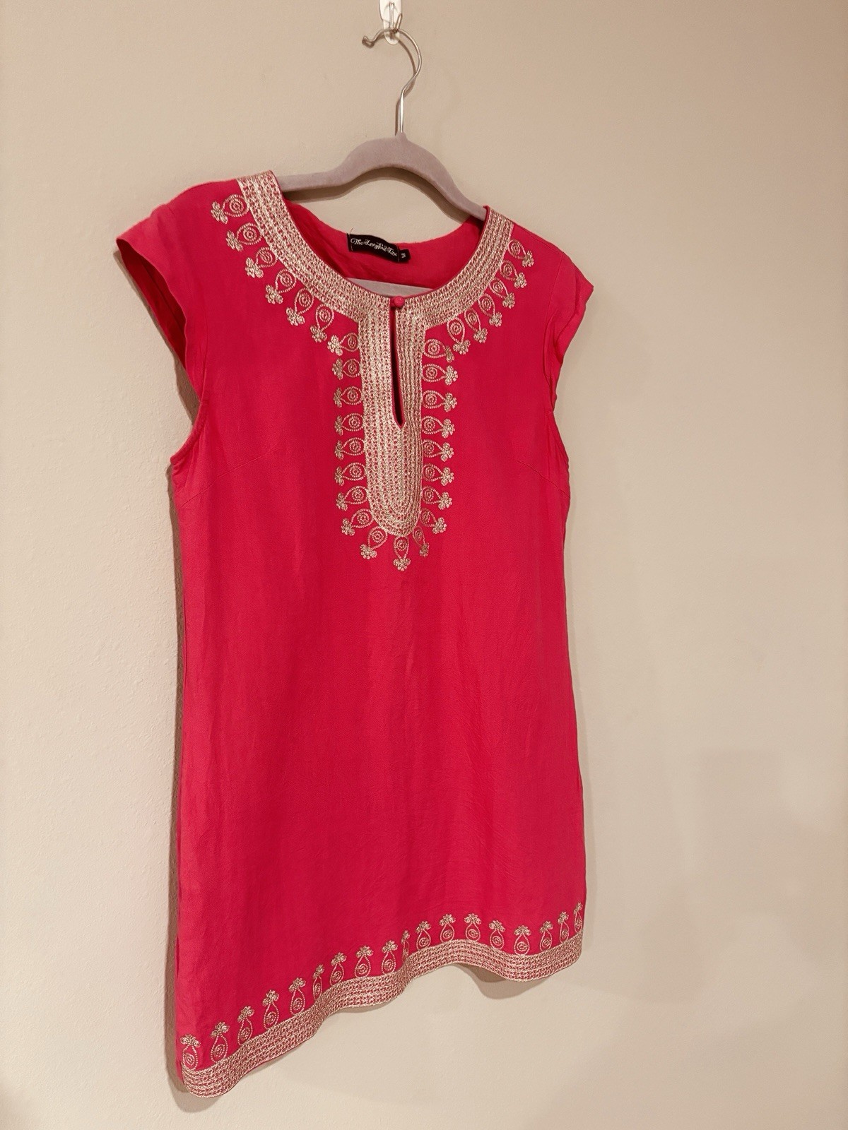 The Langford Line Pink Embroidered Kurta M Linen Blend Traditional Elegant Chic