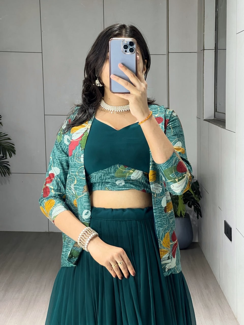 Premium Georgette Lehenga Choli With Chanderi Koti Jacket Party Wear