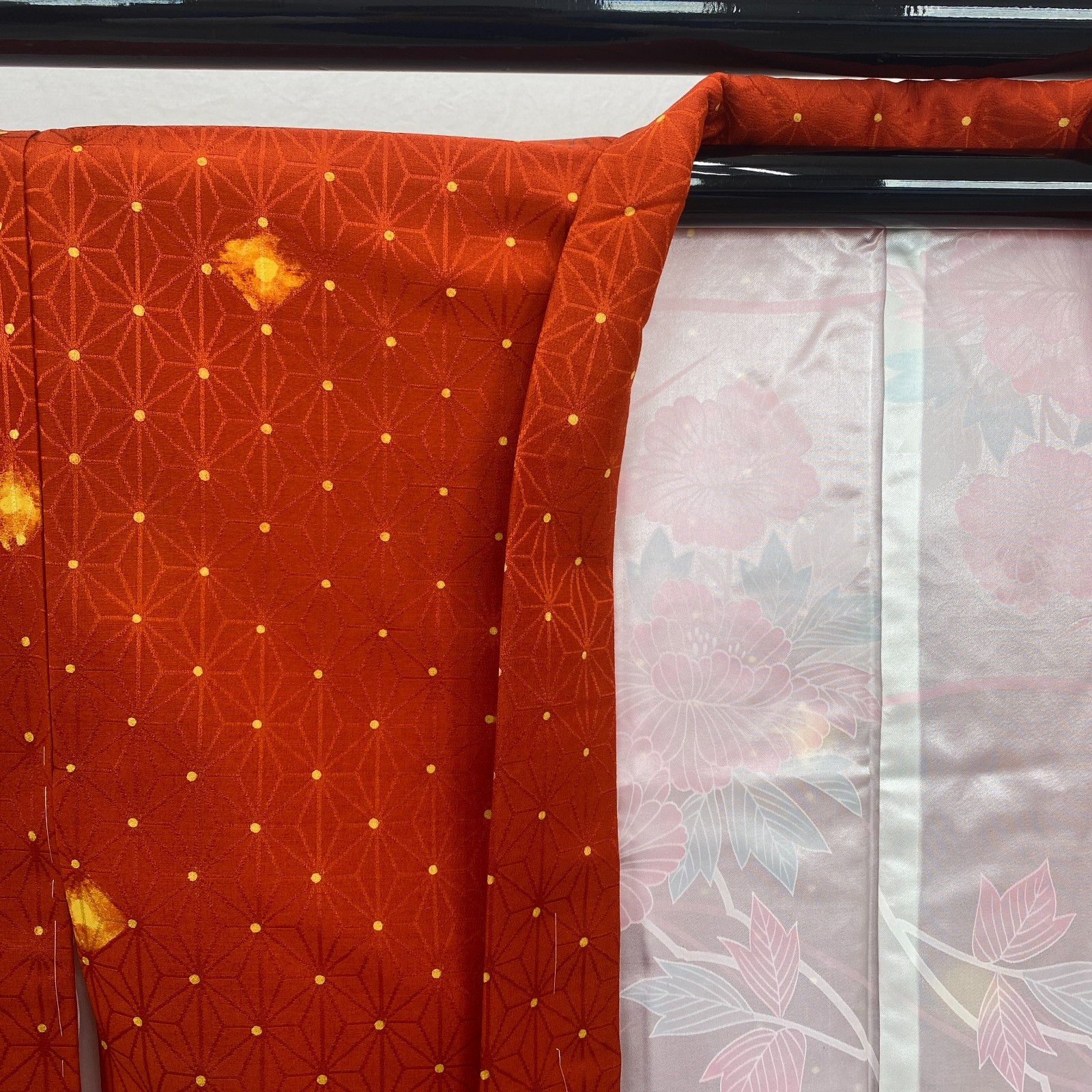 Japanese Vintage Kimono Haori Jacket Silk Red Traditional Authentic 32in