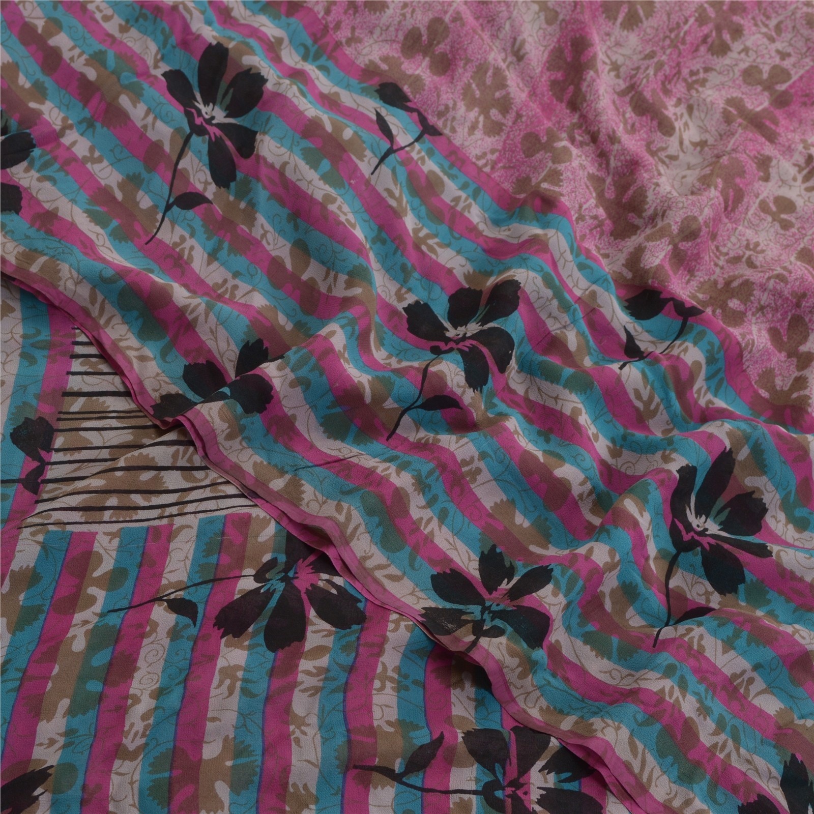 Sanskriti Vintage Pink &Cream Sarees Pure Georgette Silk Print Sari Craft Fabric