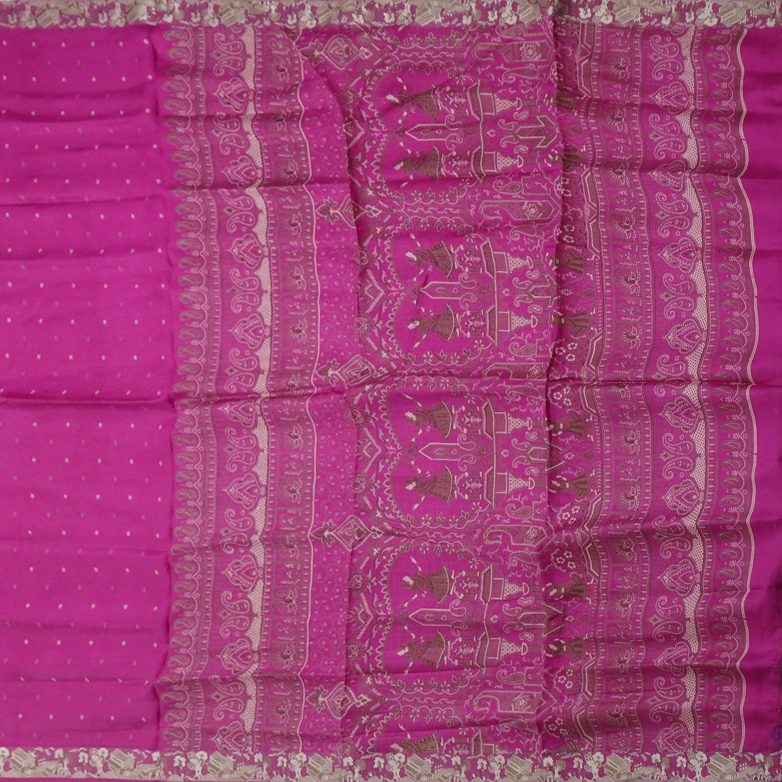Vintage Magenta Pink Sarees 100% Pure Silk Printed Indian Sari 5YD Craft Fabric