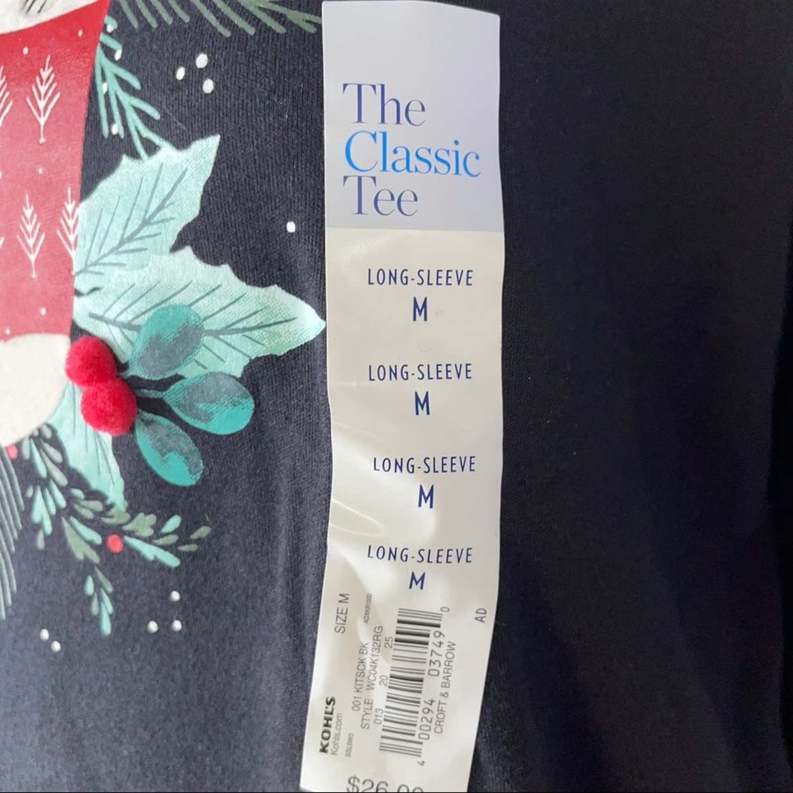 Women’s Croft & Barrow Holiday Long Sleeve NEW SZ M black long sleeve Christmas