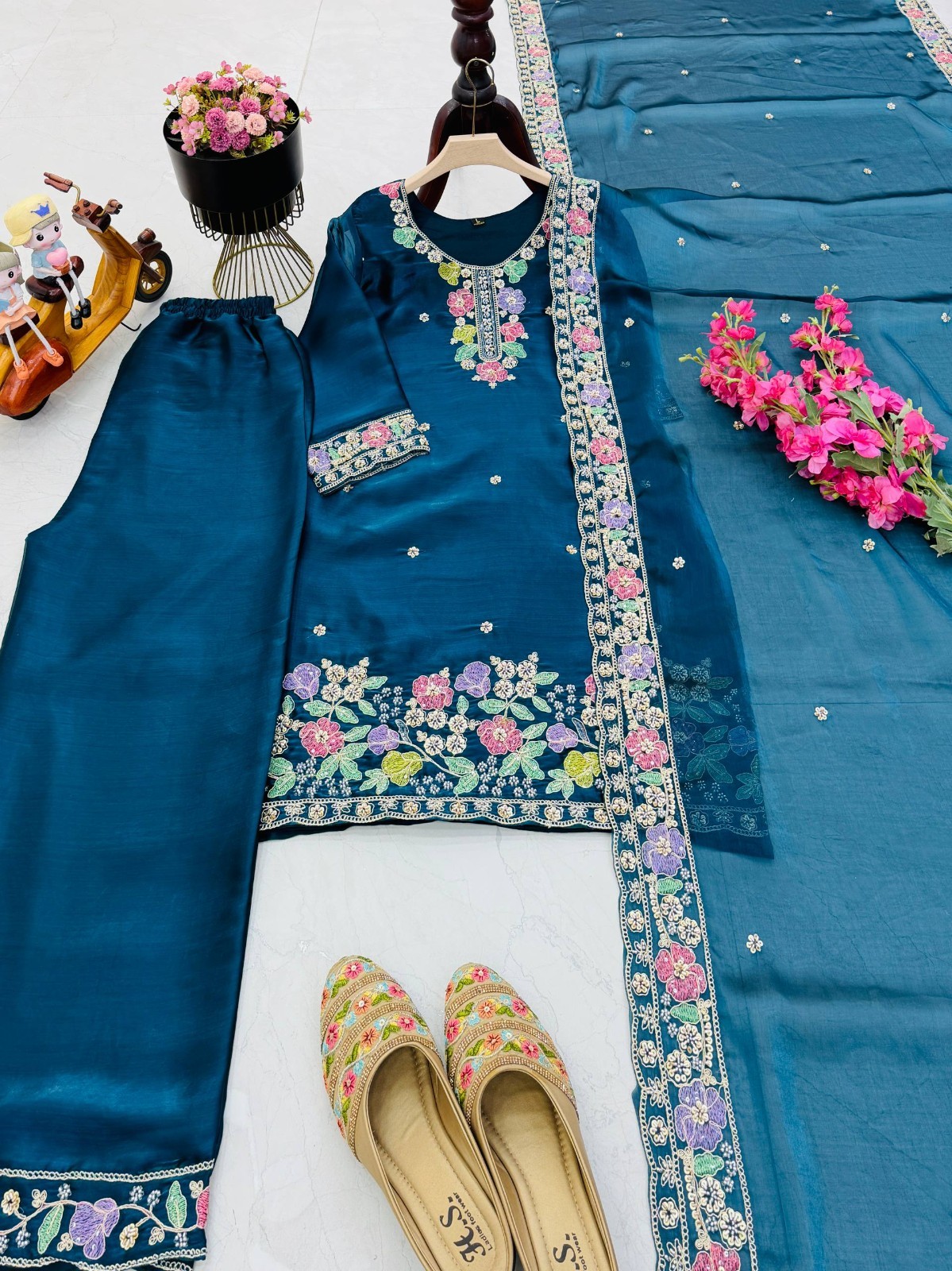 New Arrival Designer Silk Kurta Palazzo With Dupatta For Wedding & Party