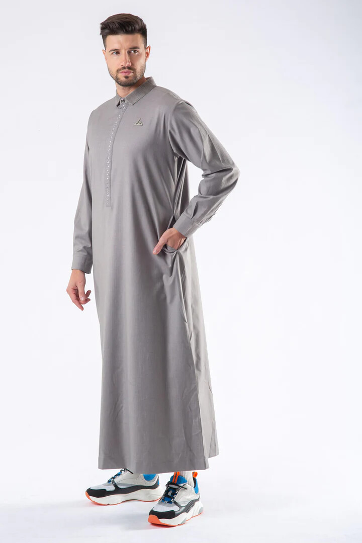 R24 LAWUNG Original Adult Men’s Thobe Modern Design Arabian Jubbah Gray