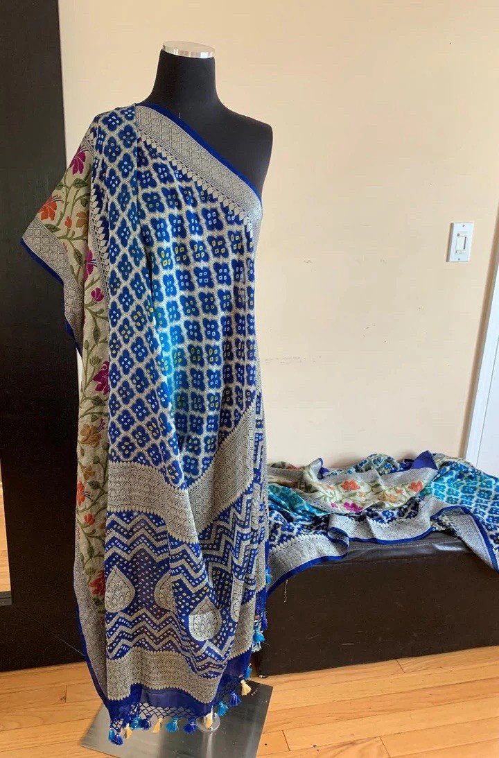 Royal Blue and Cyan Banarasi saree sari party wear designer handmade