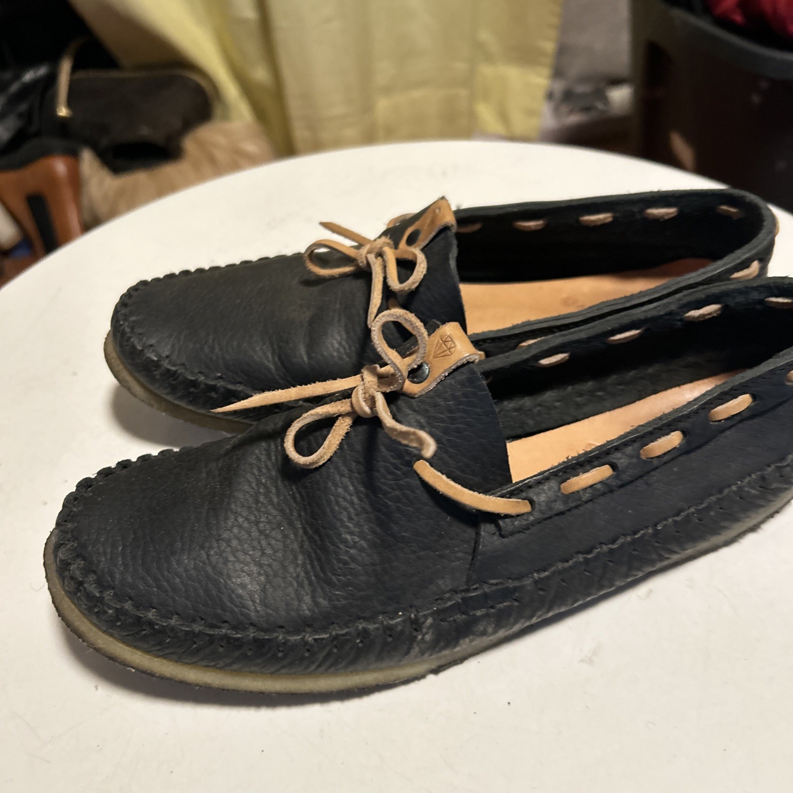 Ken Diamond moccasins Leather Black w/ Brown laced size:8
