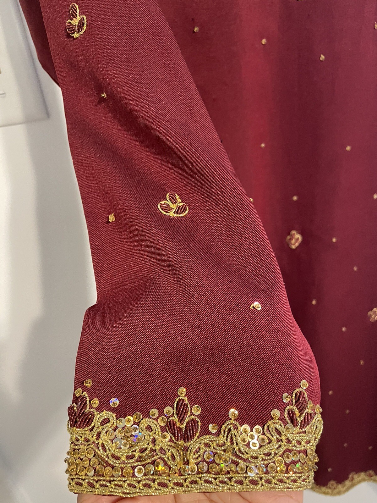 Pakistani Indian Shalwar Kameez Wedding Eid Ethnic Ramzan Maroon And Golden 3pc