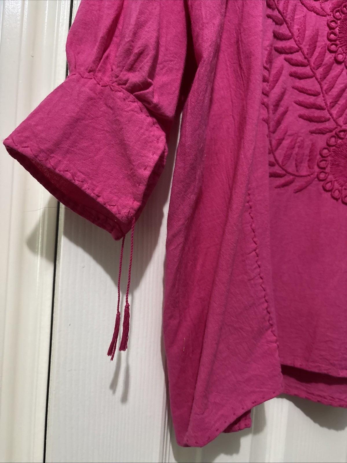 Pink Chikankari Kurti Top Size Medium? Handmade Embroidered Boho Hippie Flowers