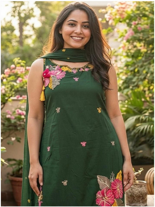 Women’s Sleeveless Cotton Kurti Pant Dupatta Set Indian Wedding Wear Kurta Set