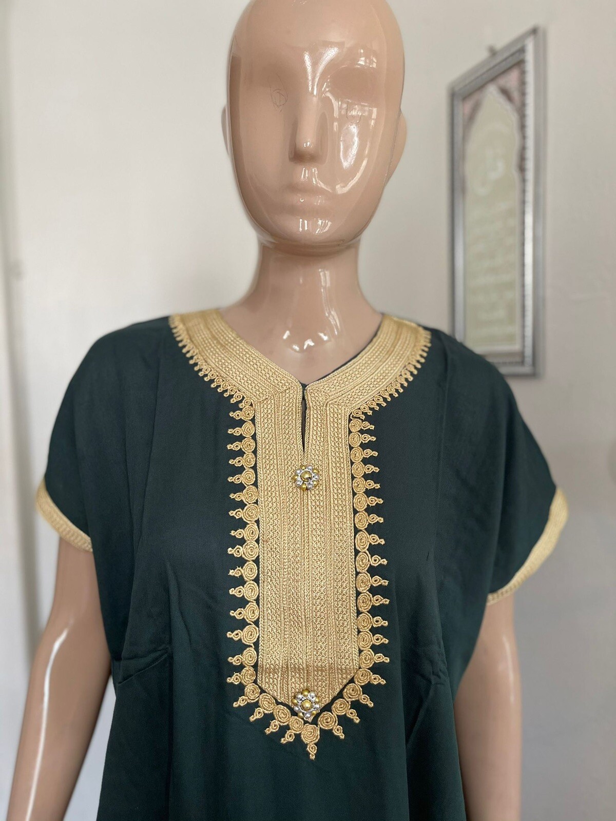 Moroccan soft Kaftan Caftan Beach Cover Up Summer Dress Casual Linen Dark Green