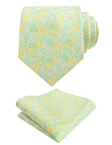 Mens 3.15inches Exquisite Floral Tie with Small Flower F142-light Green+yellow