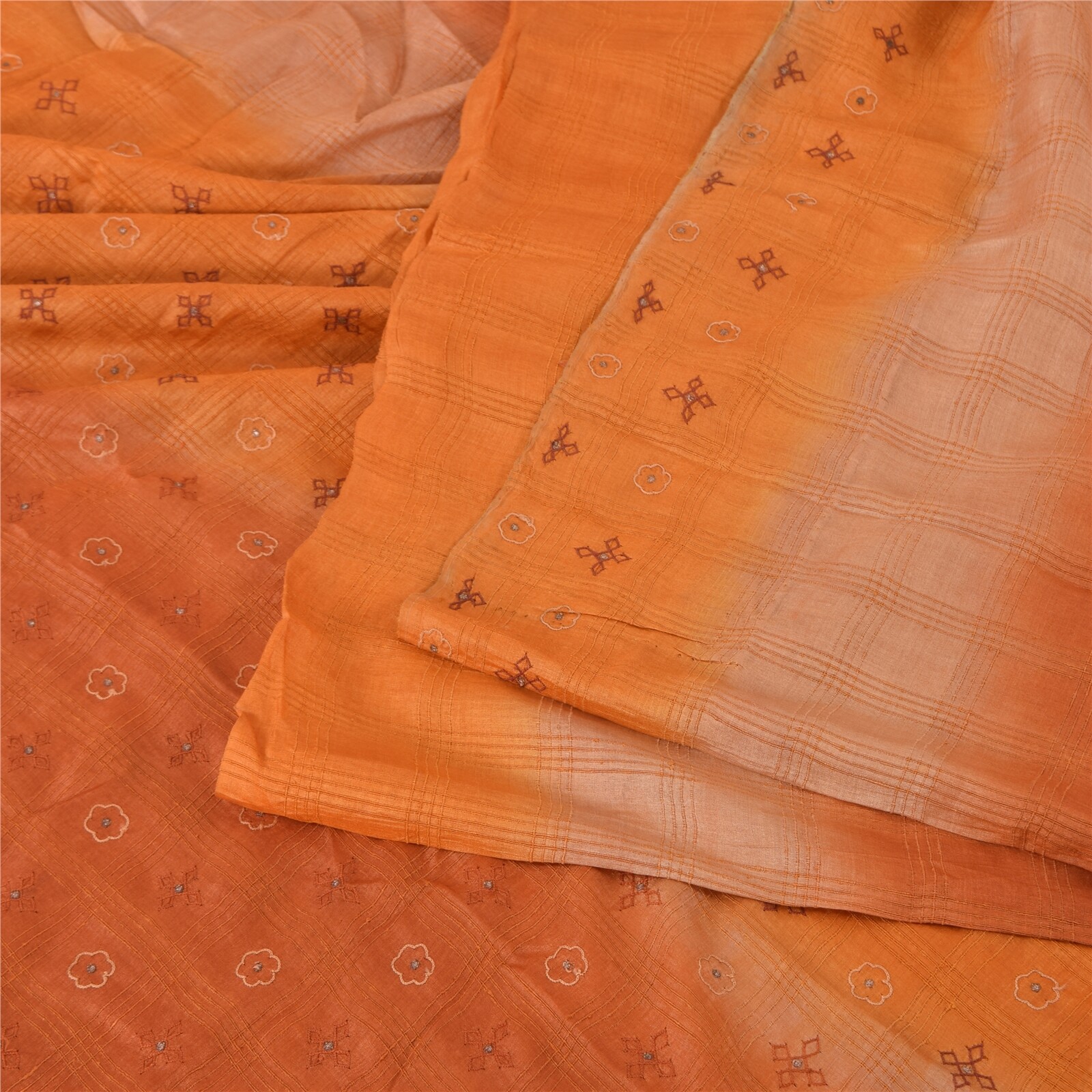 Sanskriti Vintage Indian Sarees Pure Silk Hand Embroidered Sari 5Yd Craft Fabric