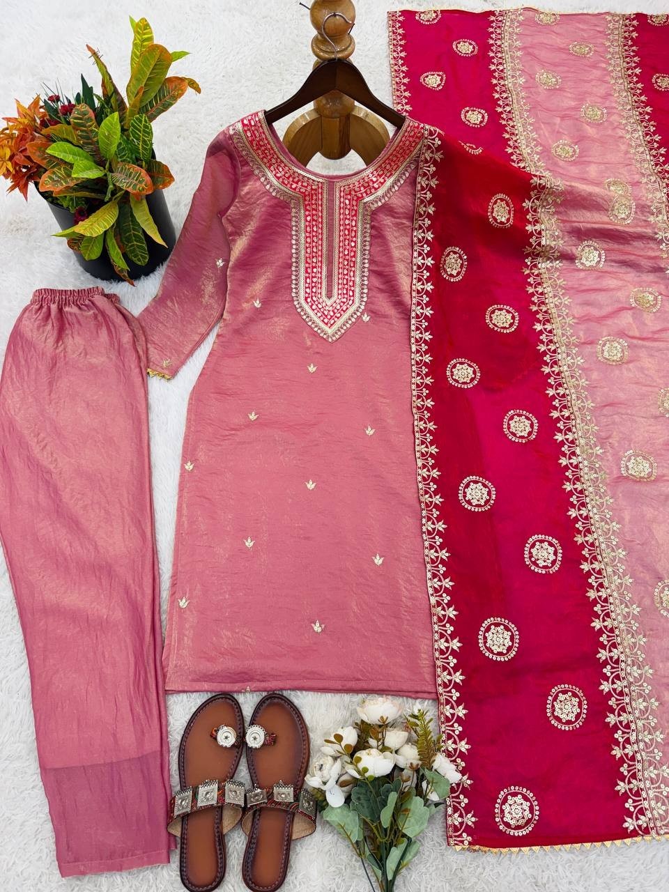 Bollywood Style Silk Pink Salwar Kameez With Fancy Dupatta For Party Wear