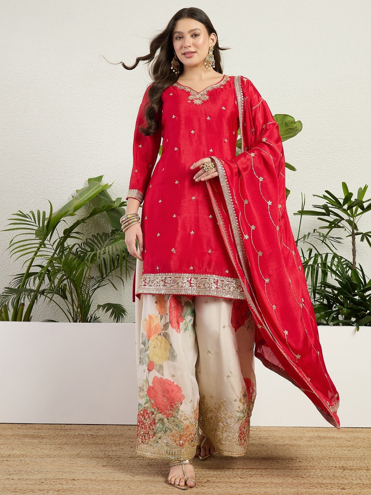 Red Ivory Indianwear Pakistani Style Sharara Palazzo Dress Salwar Kameez Suit