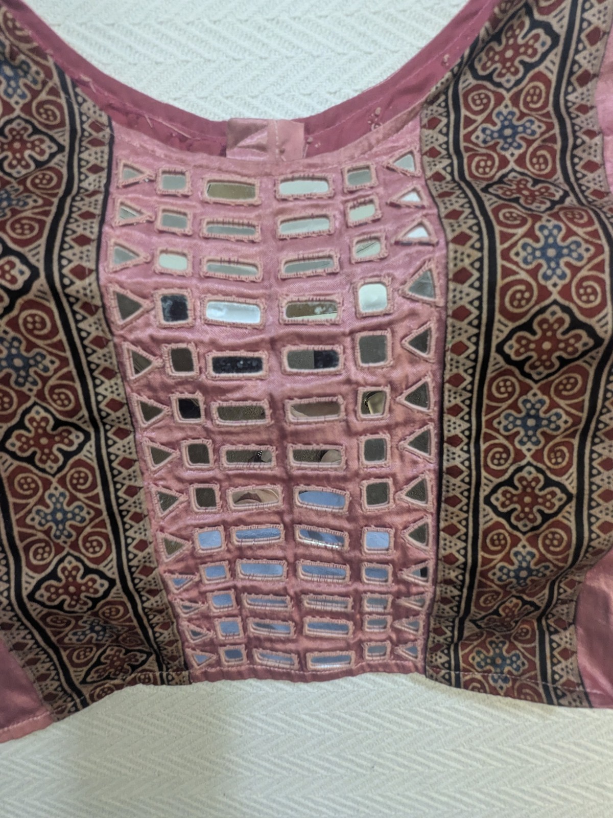 Bollywood Stitched Sari Blouse Mirrors work Top Sz M Pink color Festival Wedding
