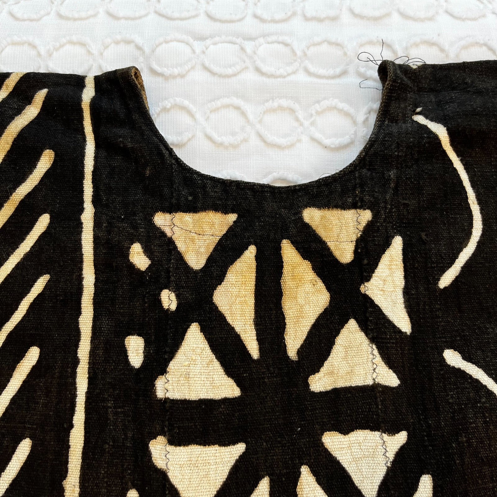 Traditional West African Bogolanfini Mud Cloth Tunic Dress Black Brown Geometric