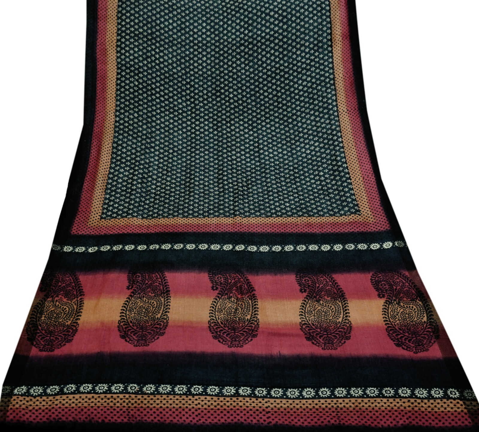 Vintage Black Sarees Pure Woolen Woven Printed Sari Soft Warm Craft Fabric 5Yd