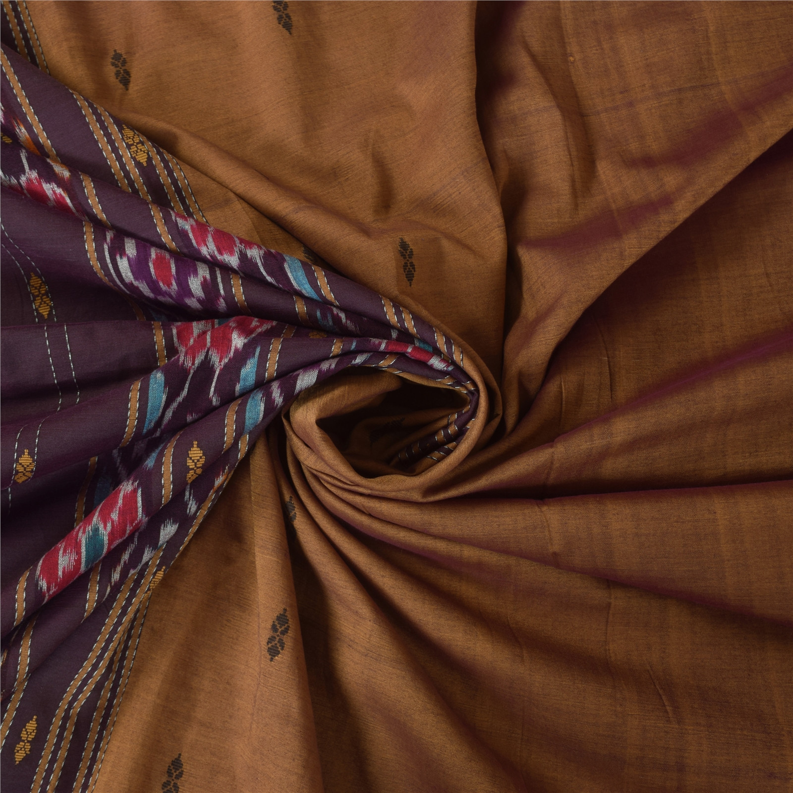 Sanskriti Vintage Brown Sarees Pure Cotton Woven Ikat Sari Premium Craft Fabric