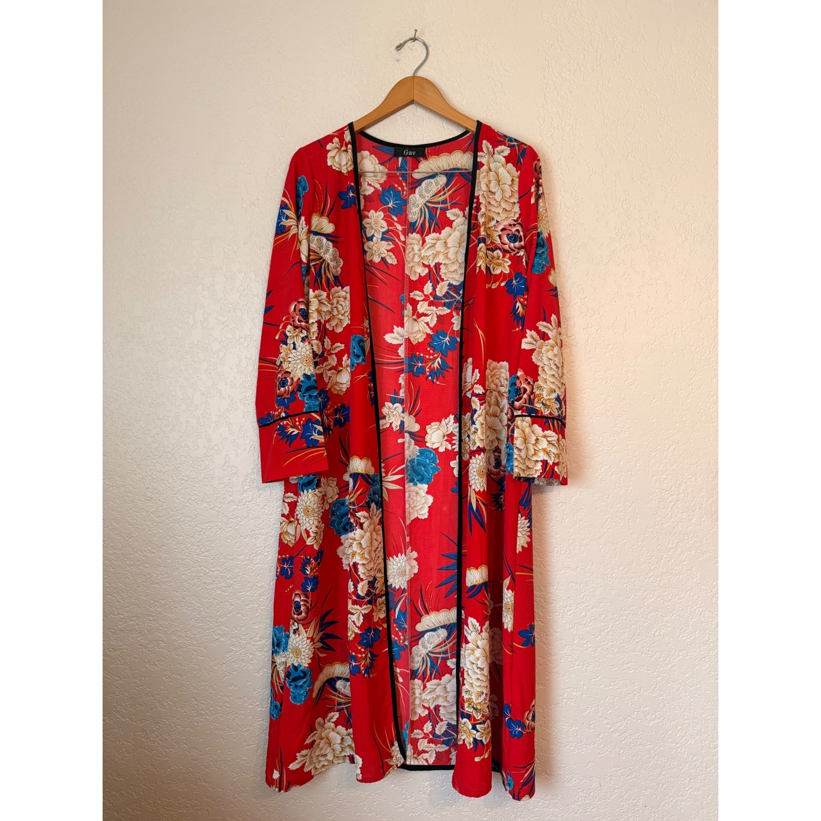 NWOT Gav Red Floral Kimono Duster | Japanese-Inspired Peony Print | Size Small