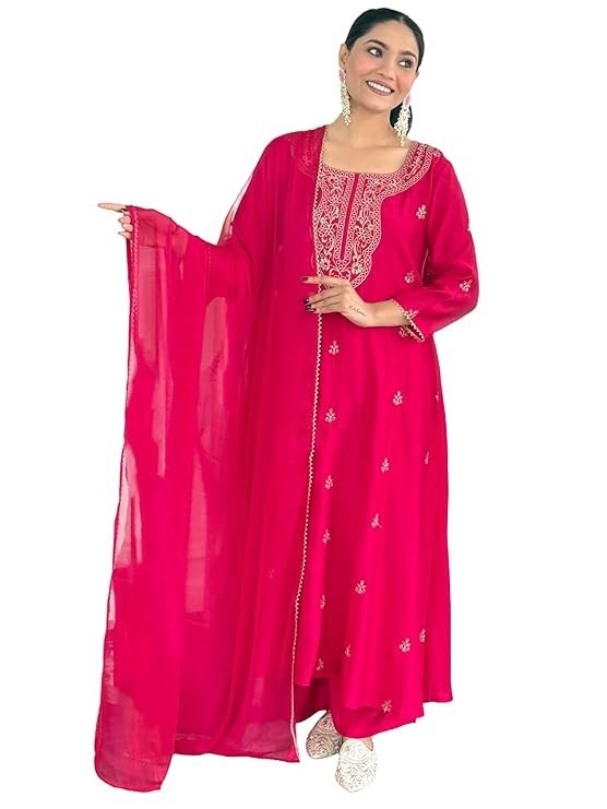 Women’s Viscose Silk Embroidery Straight Kurta Pant with Dupatta