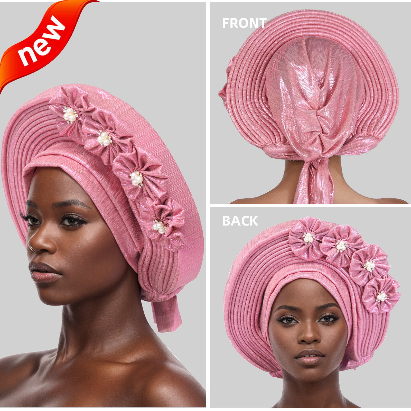 Auto Gele Headtie Head Wrap Caps Women Hats Multilayer Pleated African Headwear