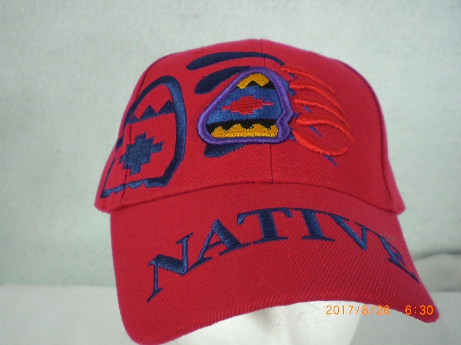 Ball Cap, Indian Design, Bear Paw, Red