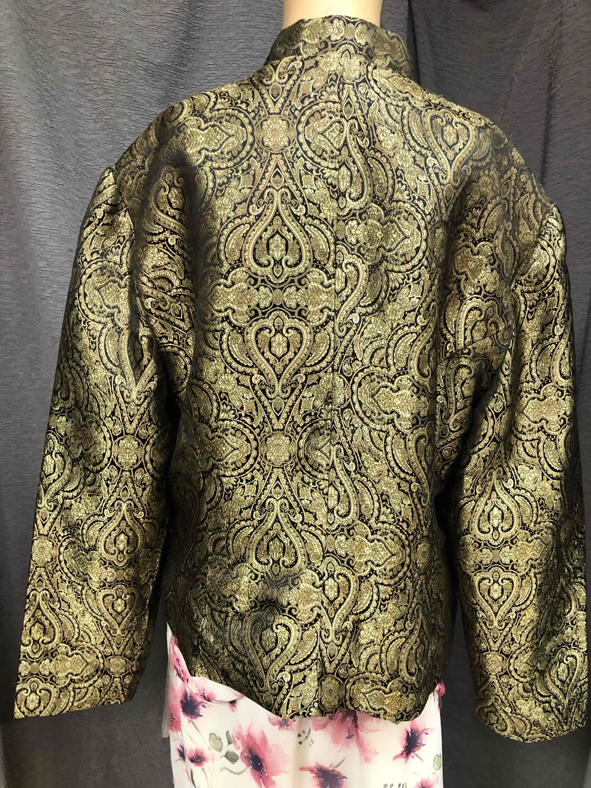 METAPHOR Gold Black Brocade Asian style Jacket Mandarin Collar Womens XL