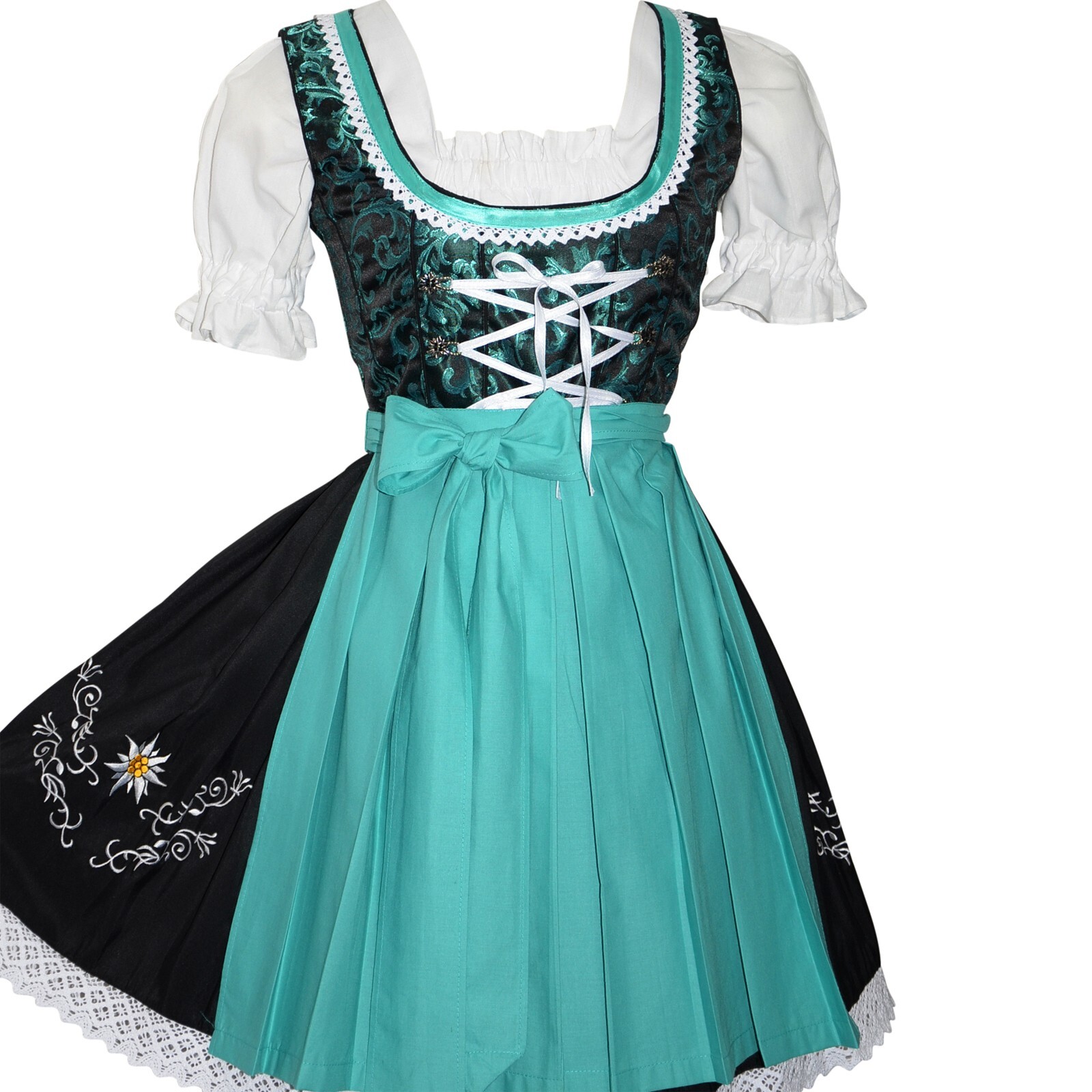 XS 0 German Dirndl DRESS + Apron + Top LACE Trim Oktoberfest Embroidery Party