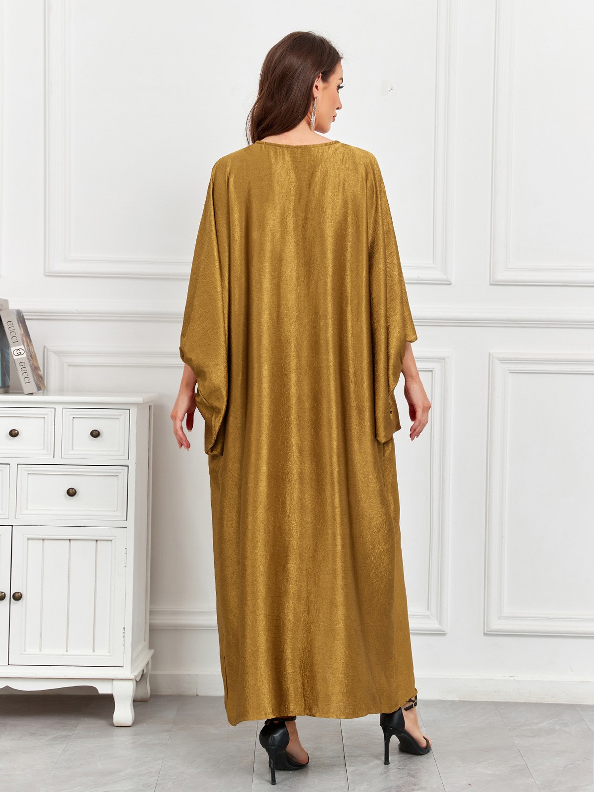 Women Batwing Sleeves Abaya Muslim Loose Solid Color Ramadan Beach Travel Robes
