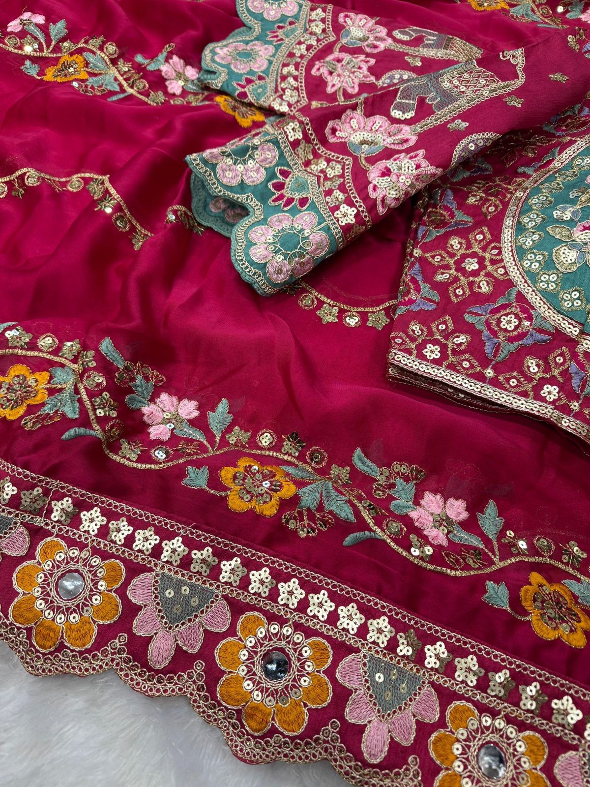 Ready-to-Wear Designer Georgette Saree for Adults Bollywood Party and Indian Pak