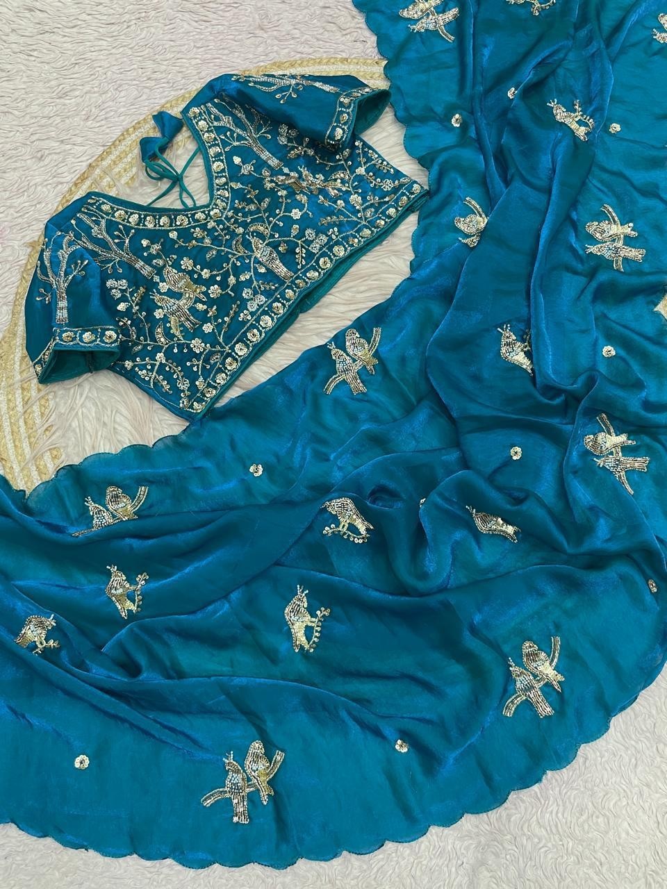 Exclusive Fendi Satin khatli Brits along all over arco bordar Sari Stitch Blouse
