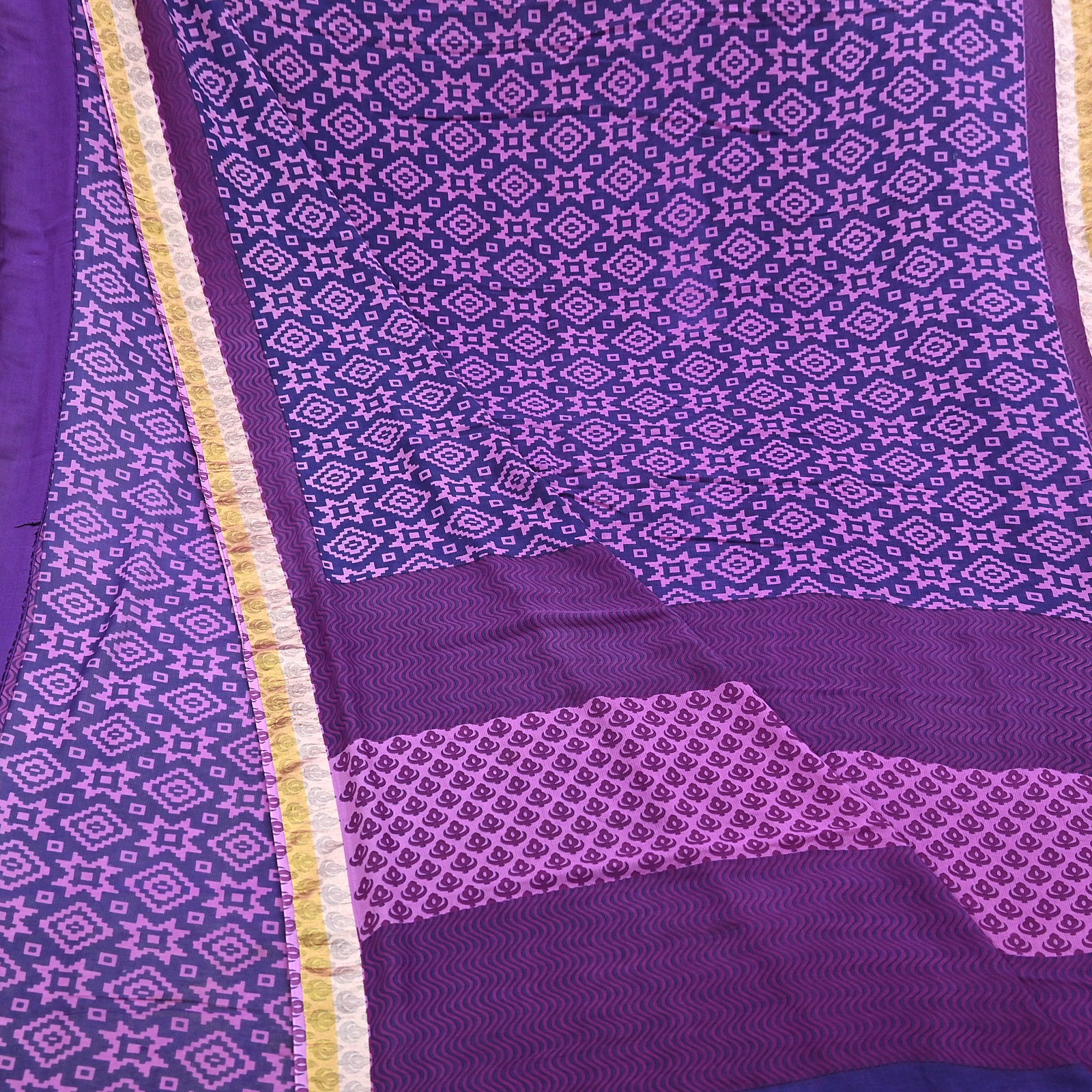 Indian Vintage Sari Blue & Purple Printed Pure Cotton Sarees Craft Fabric 5Yd