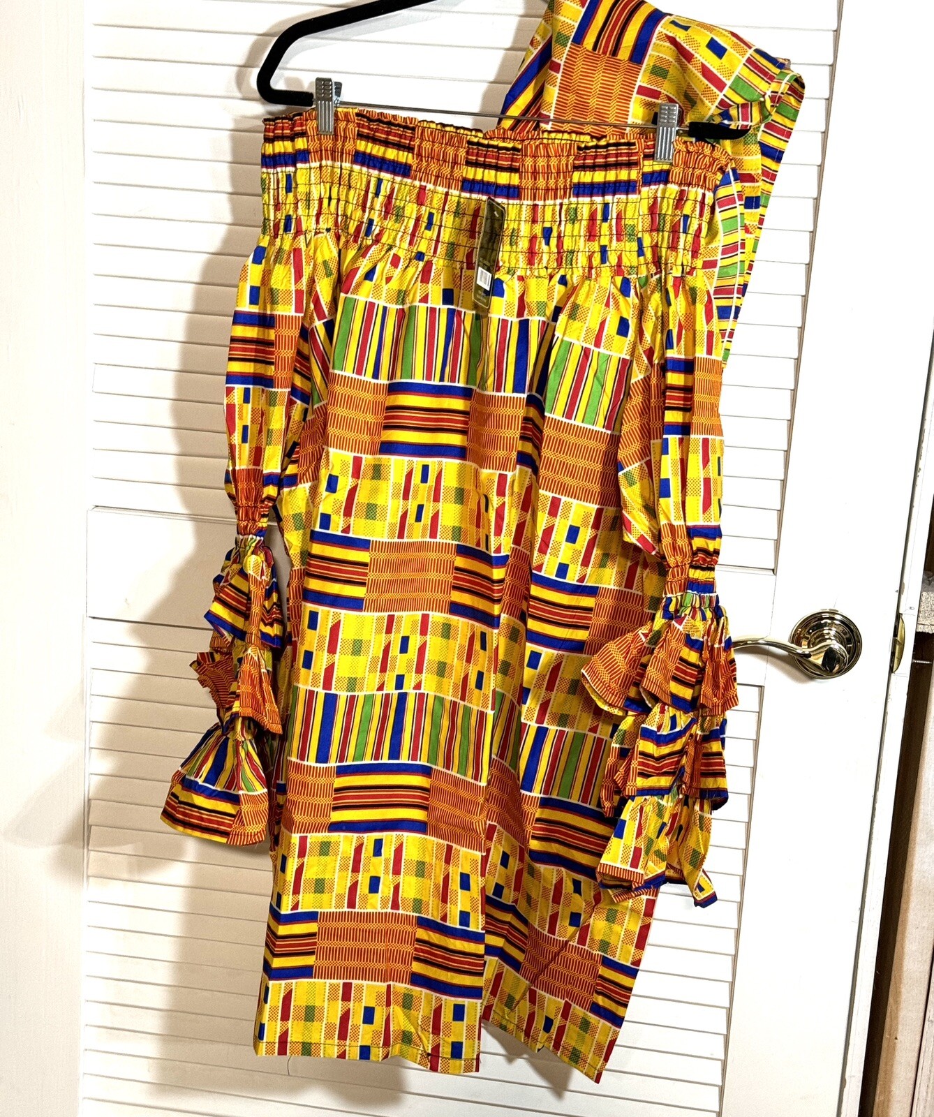 African Kente Print Dress With Head Scarf Women Plus Size Small Medium New