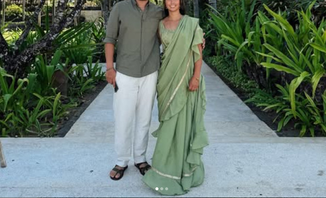 Olive Green Ruffled Pre-Stitched Saree Set With Sequin Hand Embroidered Blouse L