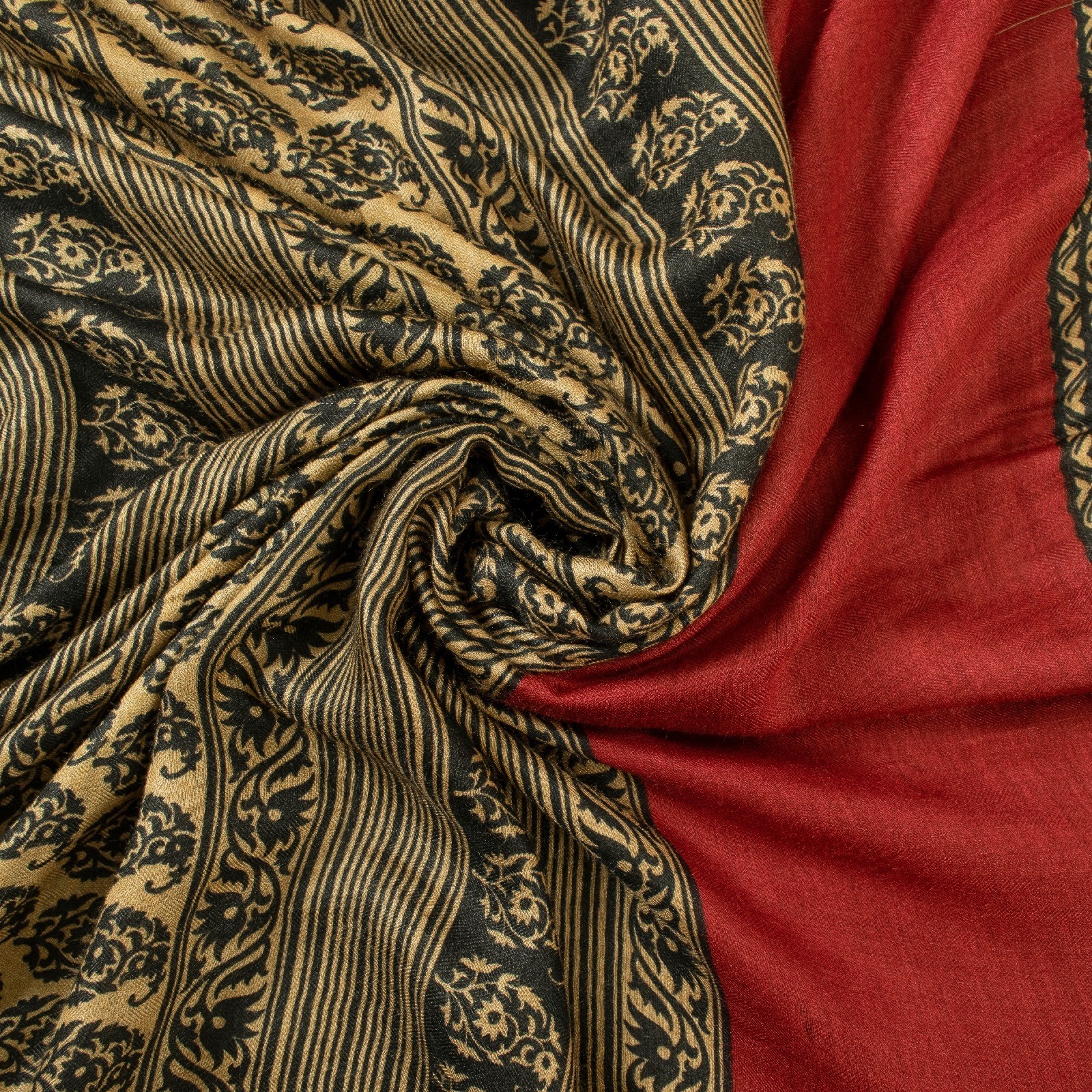 Sanskriti Vintage Sarees Brown & Black Block Printed Pure Woolen 5+Yd Warm Sari