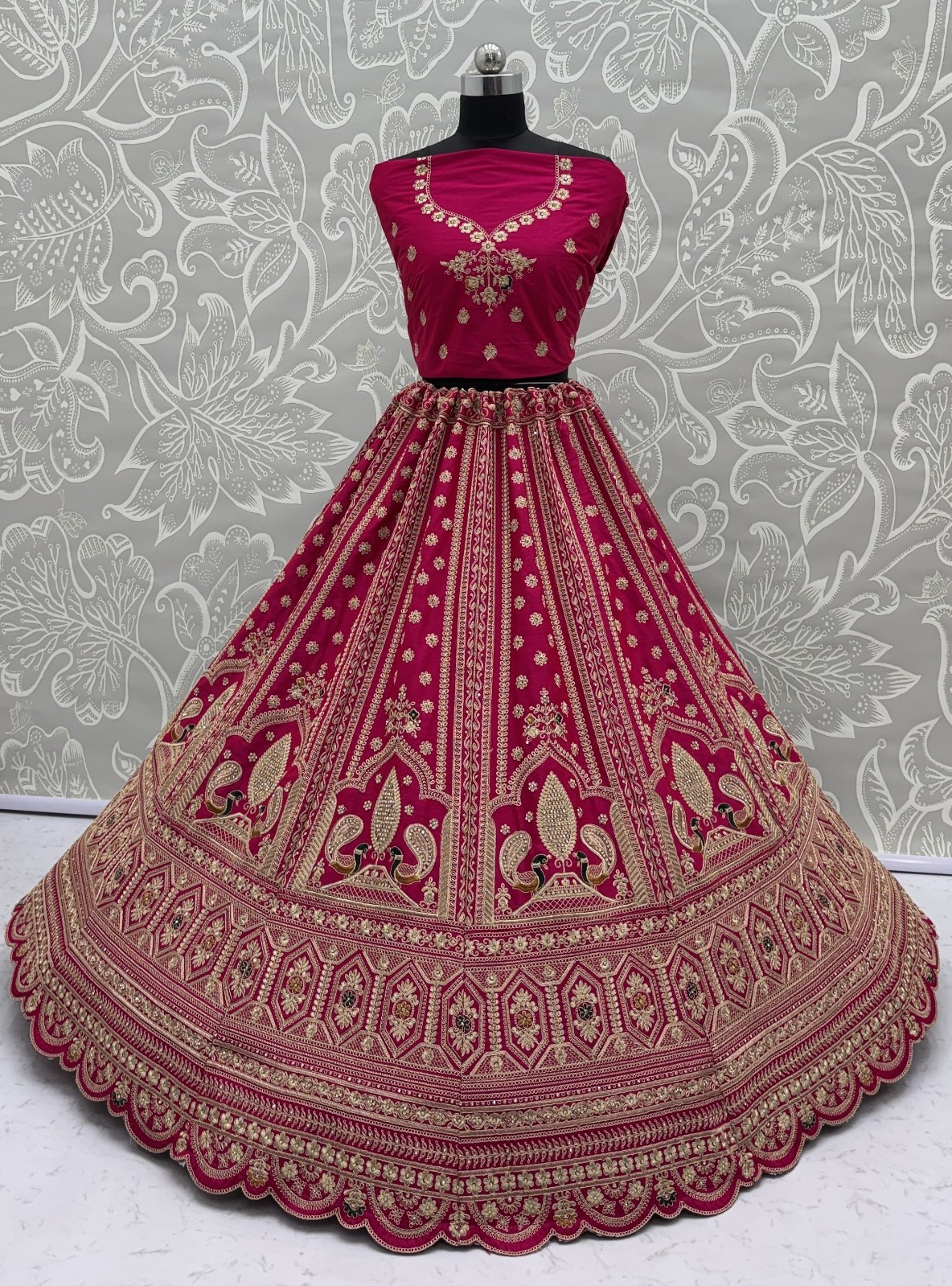 Luxury Silk Lehenga Choli Peacock Dori Zari Work Wedding Bridal Set