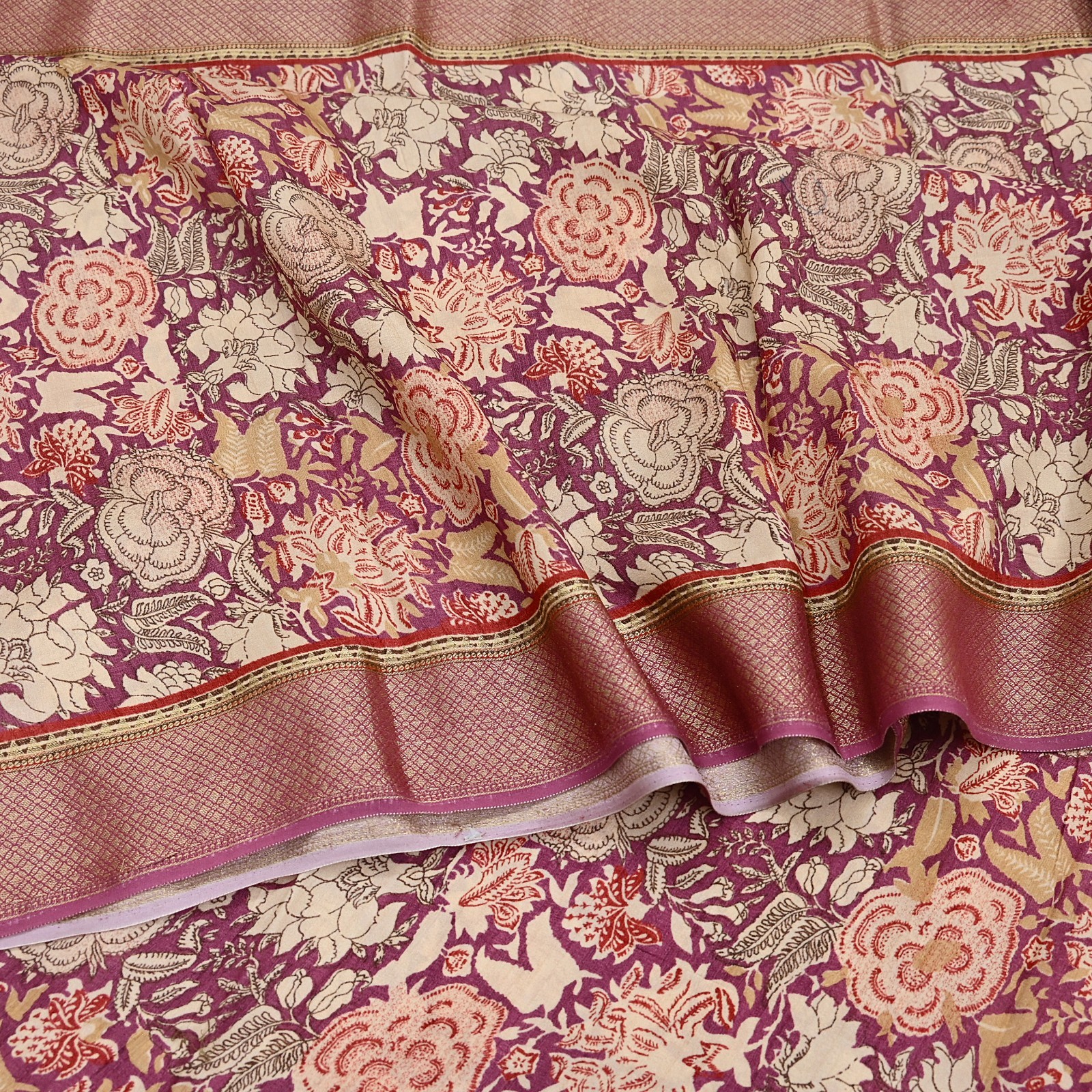 Vintage Purple beige Pure Khadi Silk Saree 5Yd Handloom Indian Sari Soft Fabric