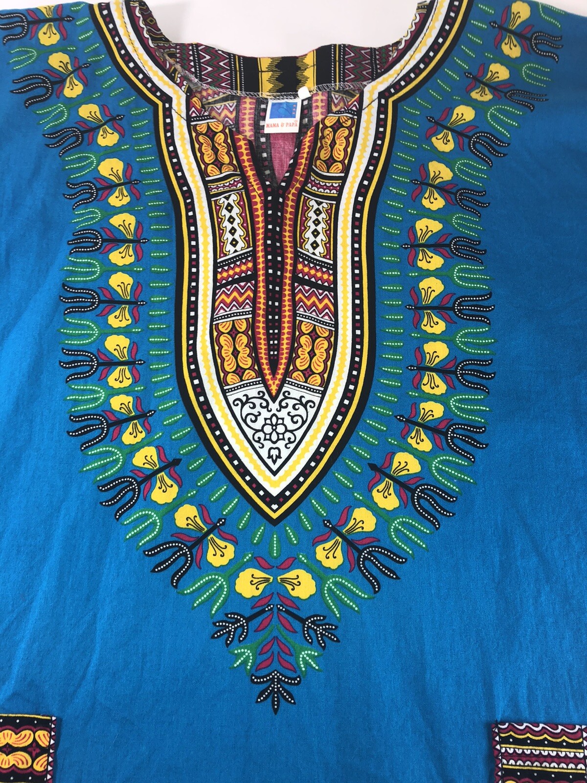 Unisex Dashiki Size L Vneck Pockets Blue Pink Yellow